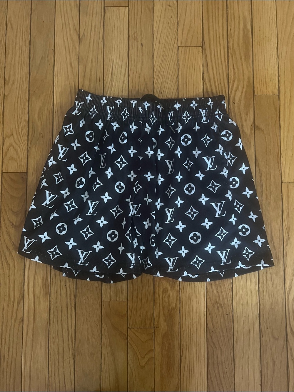 Custom LV Black & White Monogram Shorts size: M